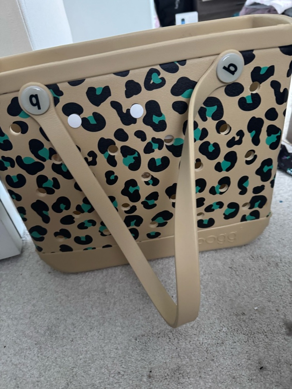 BOGG BAG Gold Tote with Black and Teal Leopard Print - Picture 2 of 7